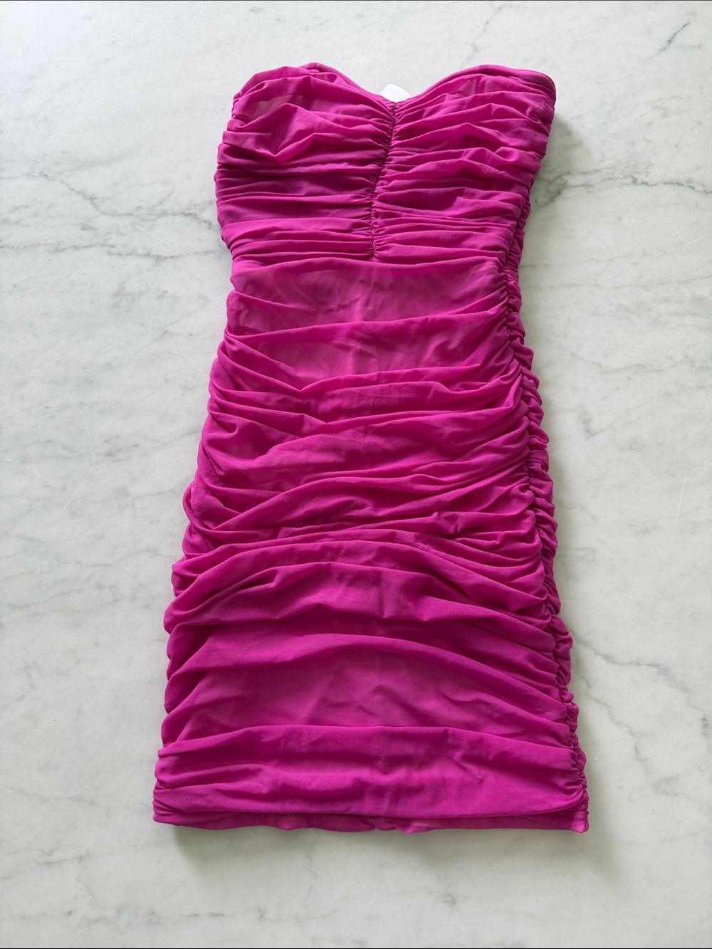 Lucy in the Sky Strapless Ruched Magenta Bodycon Dress Xxs